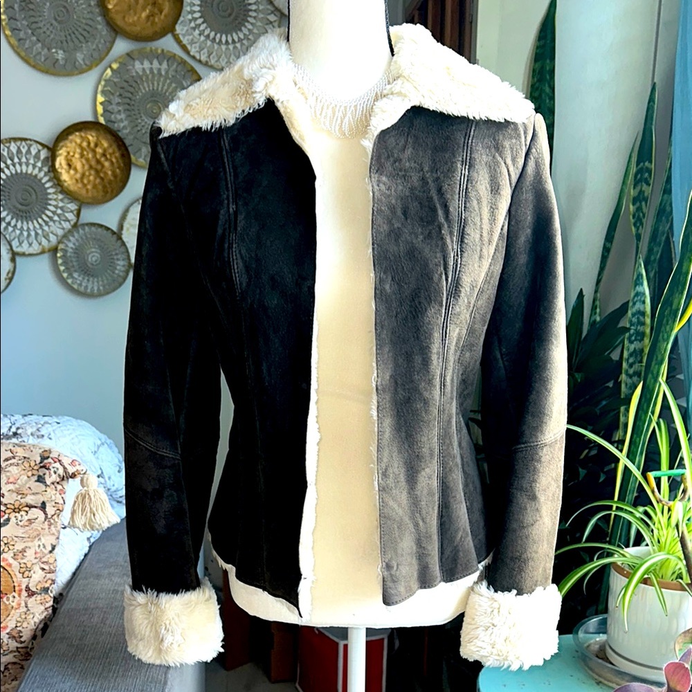 Express Leather bomber coat jacket 7/8
